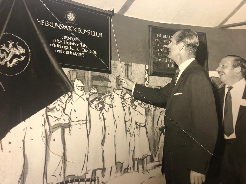 Prince Philip unveiling the commemorative plaque for The Brunswick Club extension, July 1972