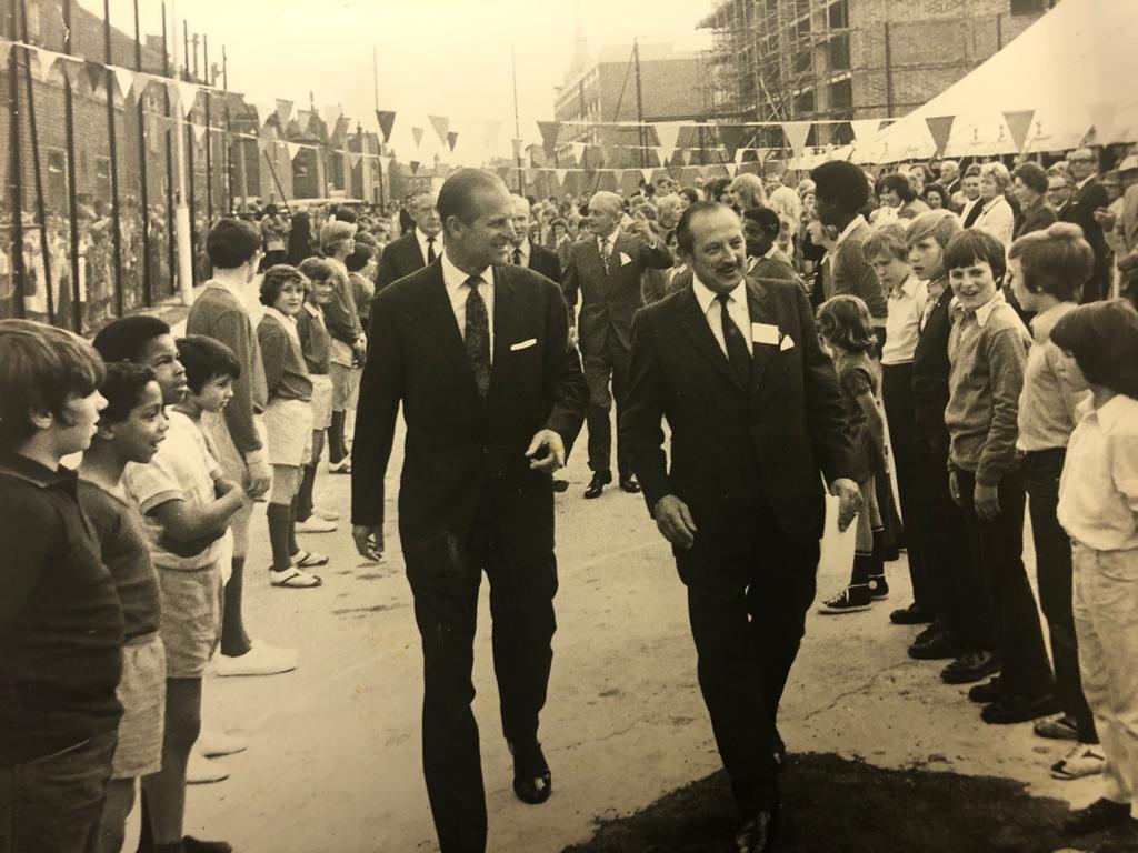 Prince Philip arriving for the opening of The Brunswick Club extension, July 1972