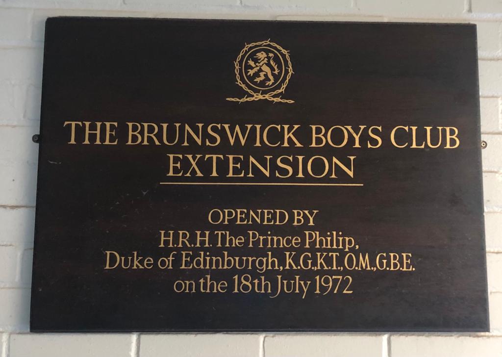 Plaue commemorating the opening of The Brunswick Club extension by Prince Philip in Jully 1972